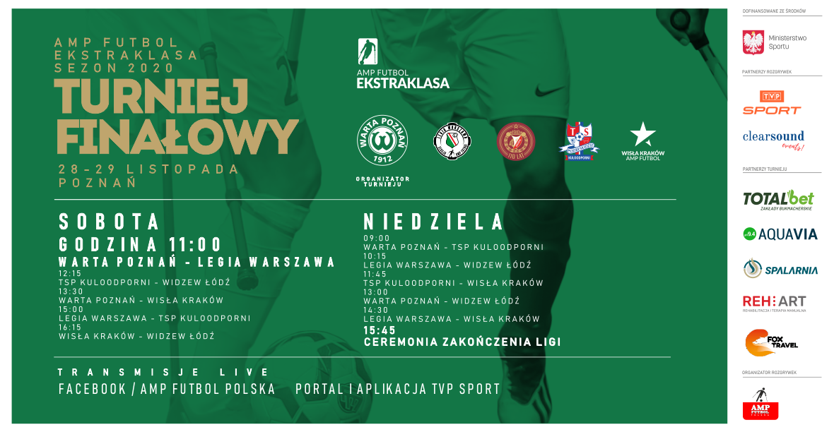 Plakat z napisem Turniej finałowy - logotypy drużyn i sponsor&oacute;w