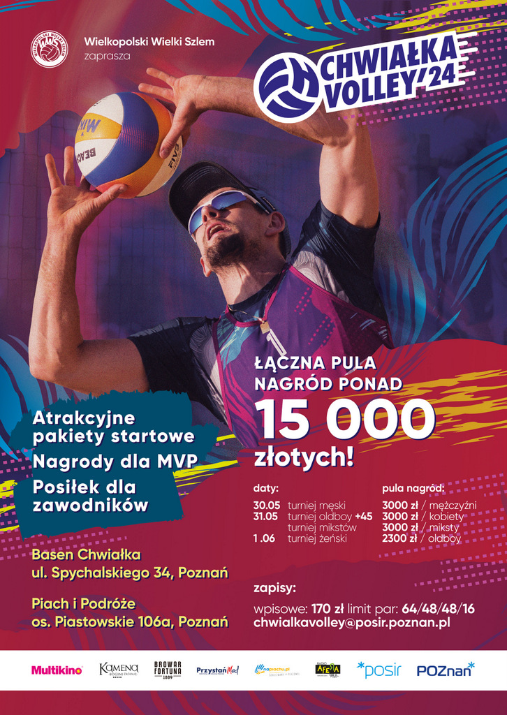 Grafika przedstawiająca zawodnik&oacute;w grających w siatk&oacute;wkę plażową podczas ubiegłorocznej edycji turnieju chwiałka volley. Grafiki informuje o starcie zapis&oacute;w, kt&oacute;re ruszają 25.03 o godzinie 20.
