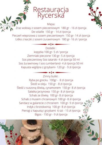 Menu restauracji Rycerskiej, na zdjęciu schab na zimno